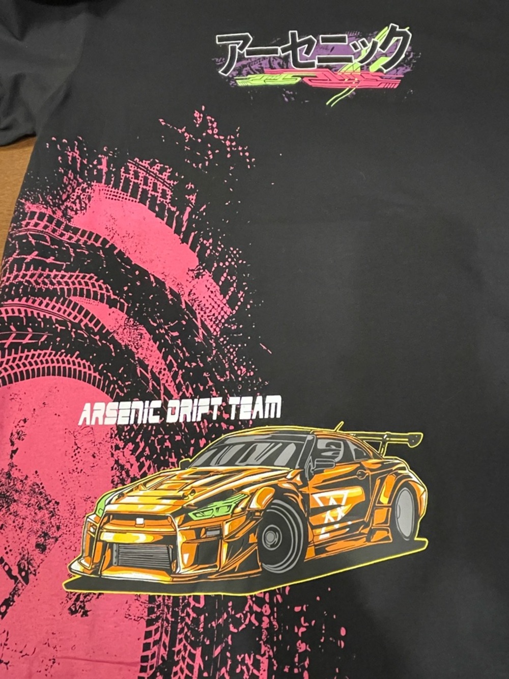 Arsenic Drift Team Graphic Tee - Black with Pink & Gold Car Print